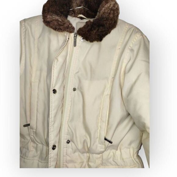 Lauren Ralph Lauren Down Jacket Womens Sz Small Puffer Faux Fur Ivory Zip Preppy - Picture 9 of 14